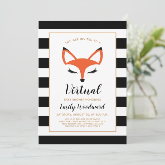 Moe Uitnodiging voor Virtuele Babyborrel met een V (Staand voorkant)