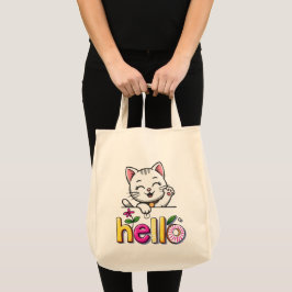Moe Uitwuivende Kat Hallo Kleurrijke Retro Boodsch Tote Bag