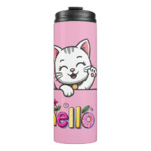 Moe wuivende kat hallo roze thermosbeker
