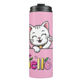 Moe wuivende kat hallo roze thermosbeker