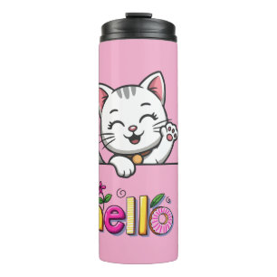 Moe wuivende kat hallo roze thermosbeker