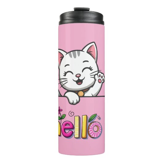 Moe wuivende kat hallo roze thermosbeker (Voorkant)