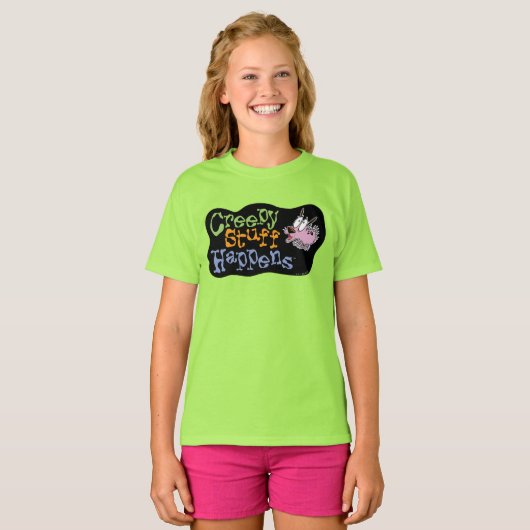 Moed de laffe hond | Creepy Stuff gebeurt T-shirt (Voorkant volledig)