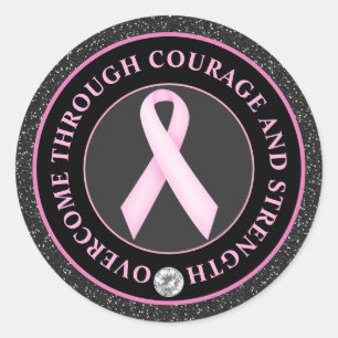 Moed en Kracht – Pink Ribbon Bewustzijn Ronde Sticker