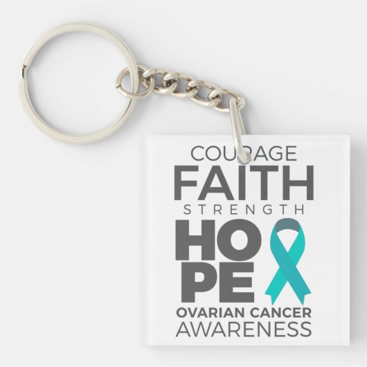 Moed Faith Strength Hope Ovarian Awareness Sleutelhanger (Voorkant)