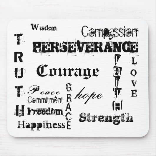 Moed, hoop, T, R, U, T, H, PERSEVERANCE, L, ... Muismat (Voorkant)