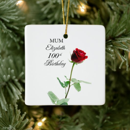 Moeder 100ste Verjaardag Rode Rozenbloem Gepersona Keramisch Ornament (Boom)