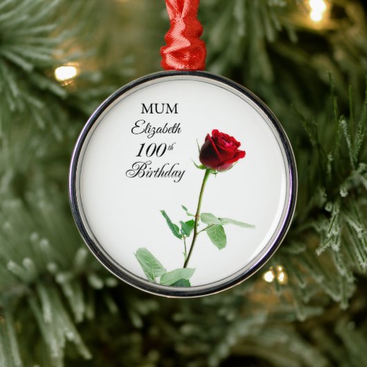 Moeder 100ste Verjaardag Rode Rozenbloem Gepersona Metalen Ornament (Boom)