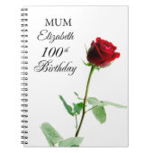 Moeder 100ste Verjaardag Rode Rozenbloem Gepersona Notitieboek (Voorkant)