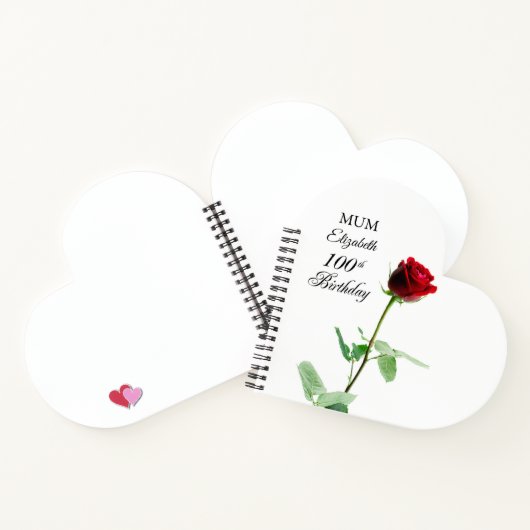 Moeder 100ste Verjaardag Rode Rozenbloem Gepersona Notitieboek (Binnen)