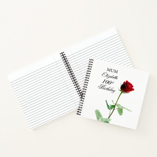 Moeder 100ste Verjaardag Rode Rozenbloem Gepersona Notitieboek (Binnen)