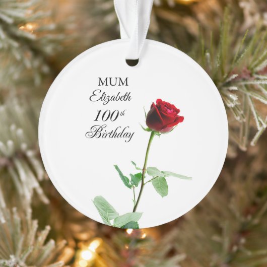 Moeder 100ste Verjaardag Rode Rozenbloem Gepersona Ornament (Boom)