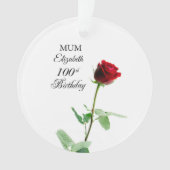 Moeder 100ste Verjaardag Rode Rozenbloem Gepersona Ornament (voorkant)