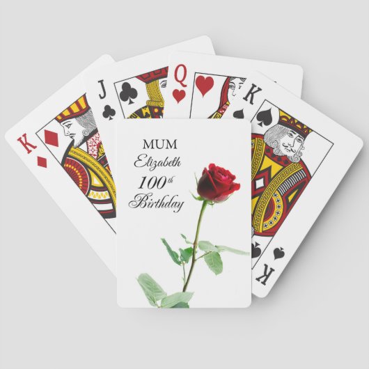Moeder 100ste Verjaardag Rode Rozenbloem Gepersona Pokerkaarten (Achterkant)