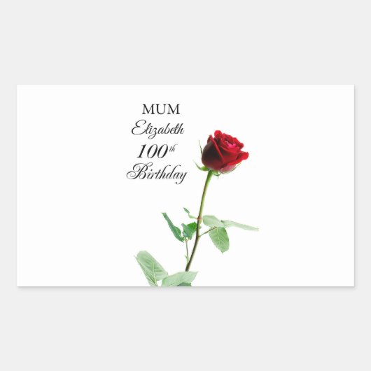 Moeder 100ste Verjaardag Rode Rozenbloem Gepersona Rechthoekige Sticker (Voorkant)
