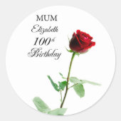 Moeder 100ste Verjaardag Rode Rozenbloem Gepersona Ronde Sticker (Voorkant)