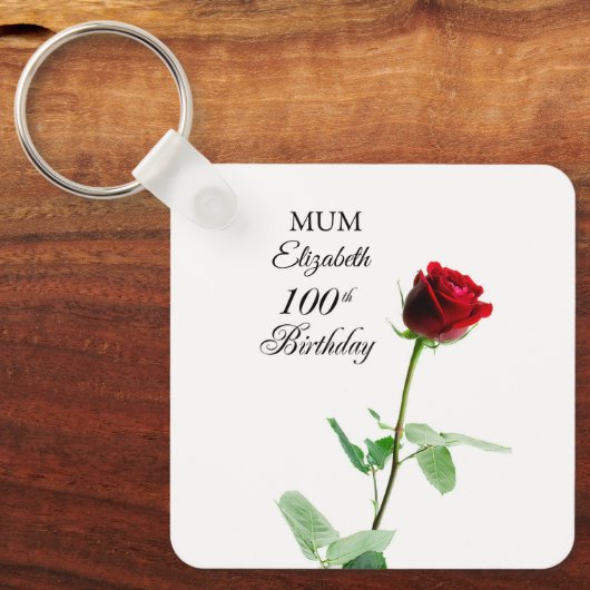Moeder 100ste Verjaardag Rode Rozenbloem Gepersona Sleutelhanger (Voorkant)