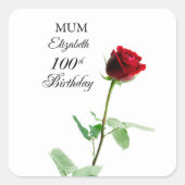 Moeder 100ste Verjaardag Rode Rozenbloem Gepersona Vierkante Sticker (Voorkant)