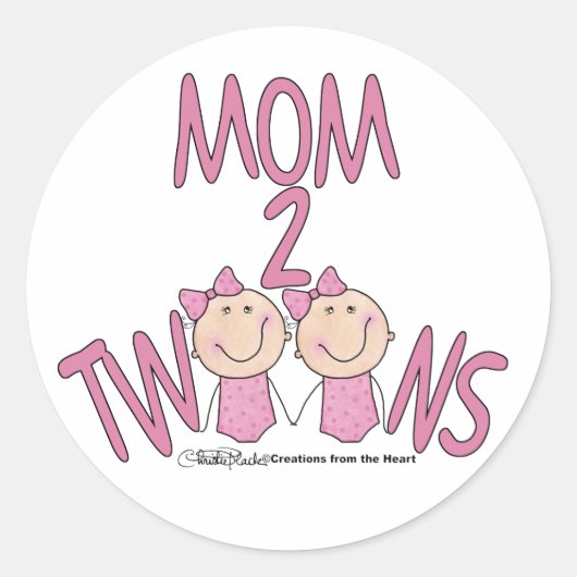 Moeder 2 tweeling meisjes ronde sticker (Voorkant)