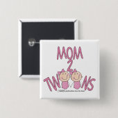 Moeder 2 tweeling meisjes vierkante button 5,1 cm (Voorkant /achterkant)