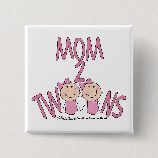 Moeder 2 tweeling meisjes vierkante button 5,1 cm (Voorkant)
