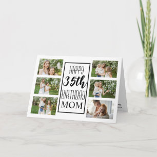Moeder 35e verjaardag zwart wit 6 foto's collage kaart