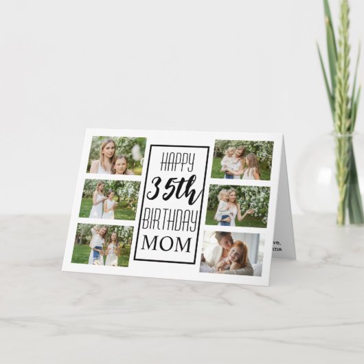Moeder 35e verjaardag zwart wit 6 foto's collage kaart (Voorkant)