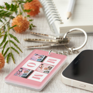 Moeder 3 Foto Collage Roze Sleutelhanger