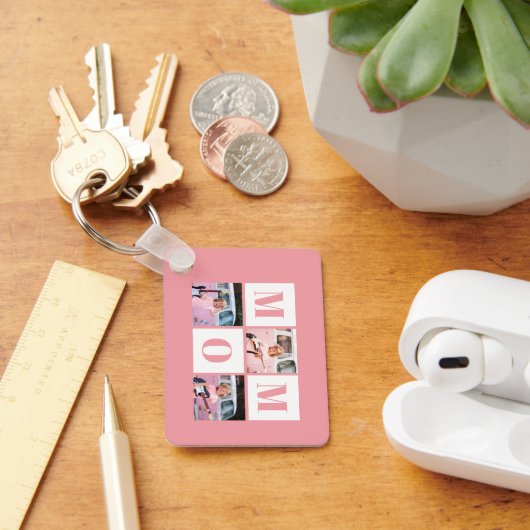 Moeder 3 Foto Collage Roze Sleutelhanger (Bureau)