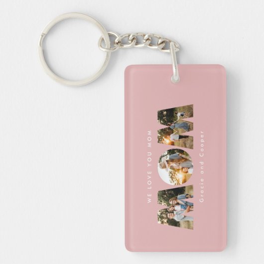 Moeder 3 foto modern elegant roze girly moederdag sleutelhanger (Voorkant)