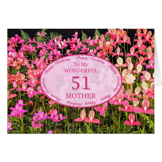 Moeder 51ste verjaardag met roze bloemen (Voorkant Horizontaal)