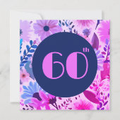Moeder 60e verjaardag roze, blauw en Paarse bloeme Kaart (Voorkant)