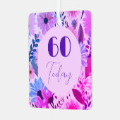 Moeder 60e verjaardag roze, blauw en paarse bloeme metalen ornament (Voorkant links)