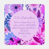 Moeder 60e verjaardag roze, blauw en paarse bloeme metalen ornament (Achterkant)