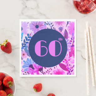 Moeder 60e verjaardag roze, blauw en Paarse bloeme Servet