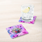 Moeder 60e verjaardag roze en blauw bloemfoto kartonnen onderzetters (Insitu)