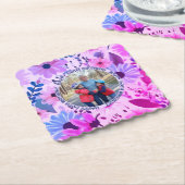 Moeder 60e verjaardag roze en blauw bloemfoto kartonnen onderzetters (Gebogen)