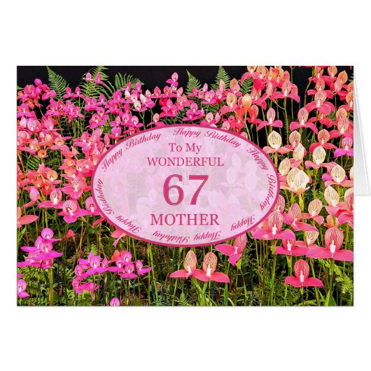 Moeder 67e verjaardag met roze bloemen (Voorkant Horizontaal)