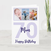 Moeder 70e Verjaardag Paarse Script Fotocollage Kaart (Voorkant)