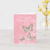 Moeder 75ste verjaardag vlinders kaart (Gele Bloem)