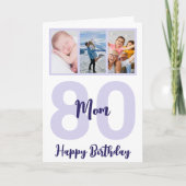 Moeder 80e Verjaardag Paarse Script Fotocollage Kaart (Voorkant)