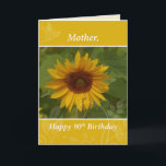 Moeder 90th Birthday Sunflower Kaart<br><div class="desc">Een verbazingwekkende gele en bruine zonnebloem omgeven door groene bladeren. Wat een prachtig ontwerp voor een vrouw die van natuur houdt,  vooral bloemen. Een geweldige kaart om je moeder het beste te wensen op haar verjaardag.</div>