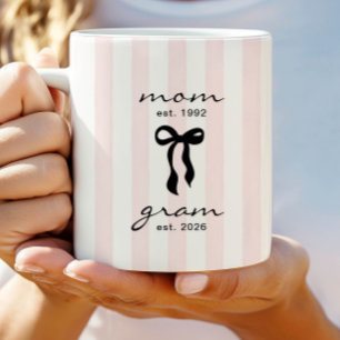 Moeder aan oma mok roze strik strepen