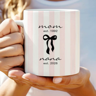 Moeder aan oma mok roze strik strepen