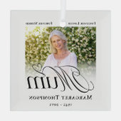 Moeder Aandenken Foto Herinnering Glas Ornament (Achterkant)