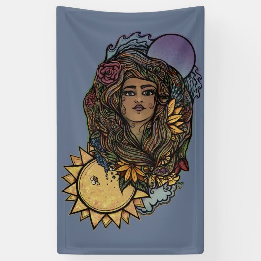 Moeder Aarde de de wereld Tarot Goddess Spandoek (Verticaal)