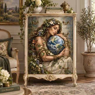 Moeder Aarde Vrouw Die Globe Decoupage Vasthoudt Tissuepapier