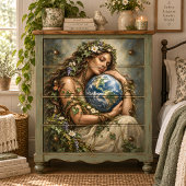Moeder Aarde Vrouw Die Globe Decoupage Vasthoudt Tissuepapier