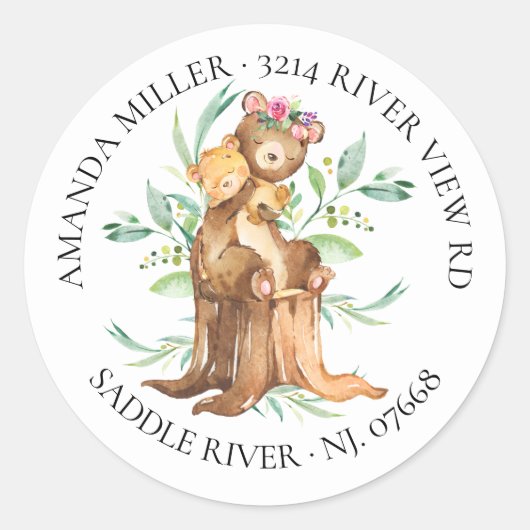 Moeder & Baby Beer Baby shower retour adreslabel Ronde Sticker (Voorkant)
