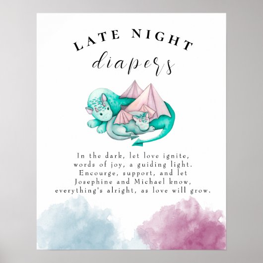 Moeder Baby Dragon Baby shower Late Night Luiers Poster (Voorkant)